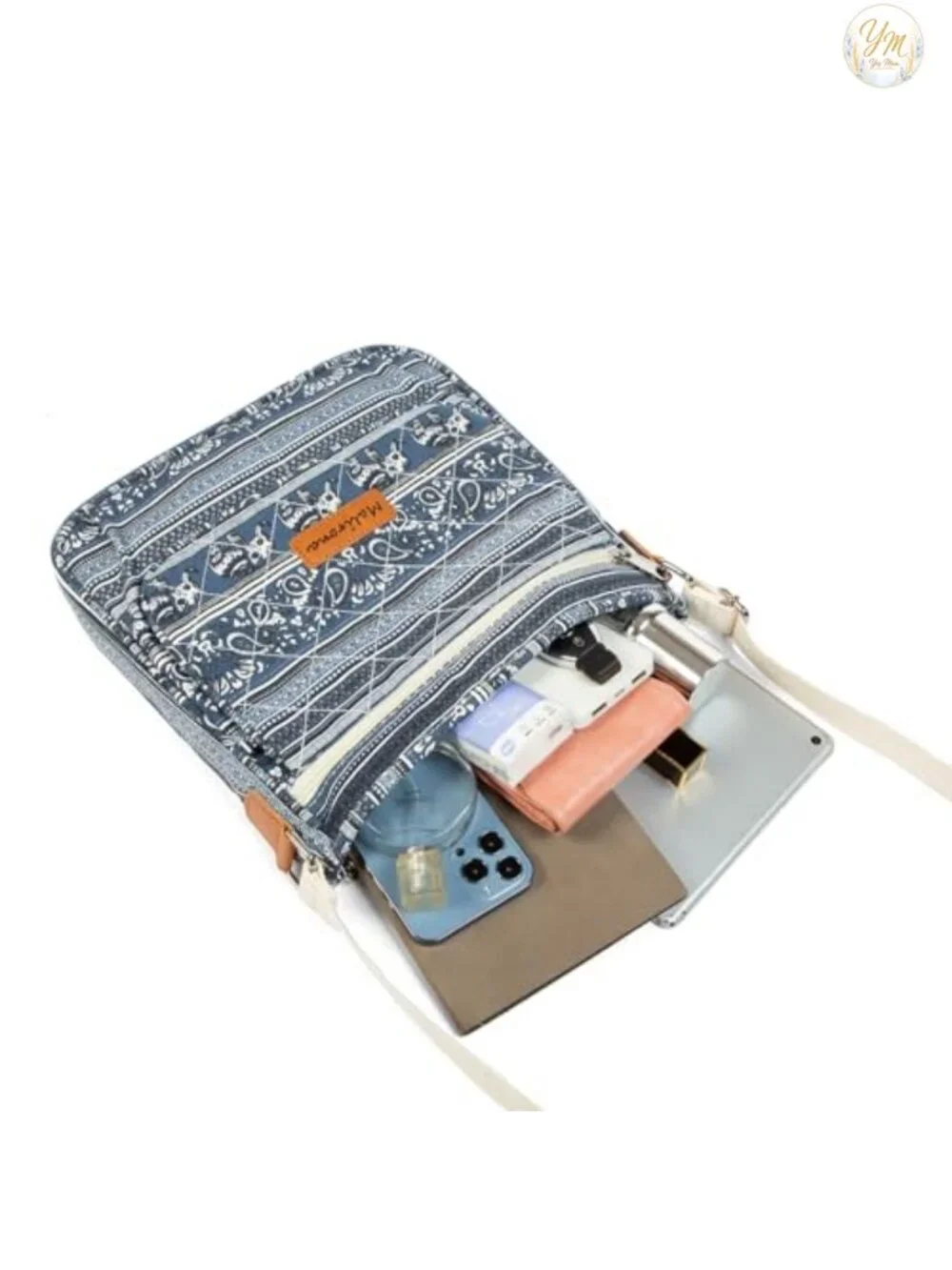 Canvas Floral Crossbody Bag Multi Pocket Travel Satchel Purse